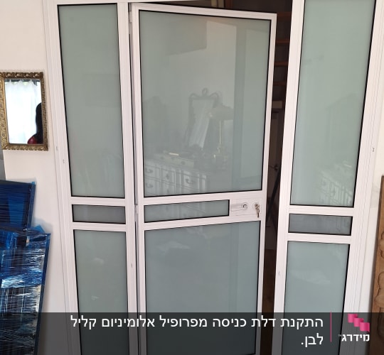 דלת אלומיניום עם זכוכית חלבית